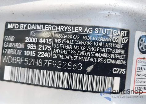 2007 Mercedes-Benz C 230 Sport from USA, damaged, VIN WDBRF52H87F932863